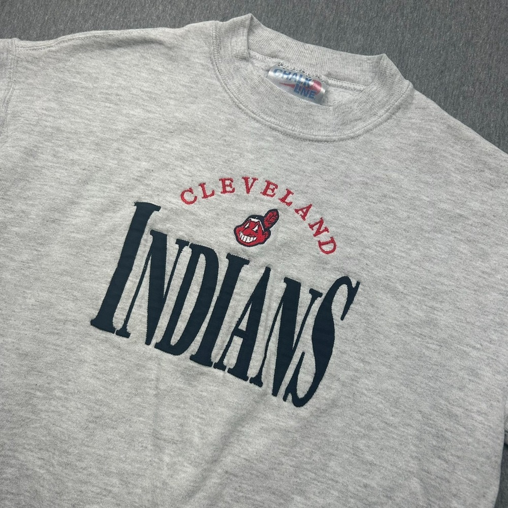 Cleveland Indians Chalk Line Crewneck Sweatshirt Boys Youth Gray Chief Wahoo